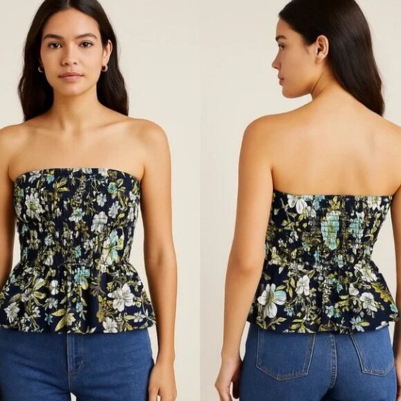 Anthropologie Navy Floral Strapless Top Size Small - Picture 1 of 1